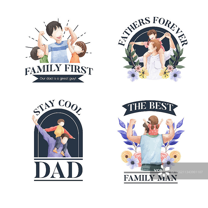 父亲节水彩概念卡片模板图片素材