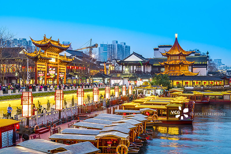 南京夫子庙秦淮河夜色图片素材