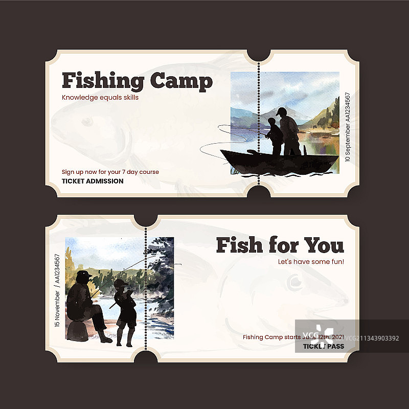 带钓鱼营地的票券模板图片素材
