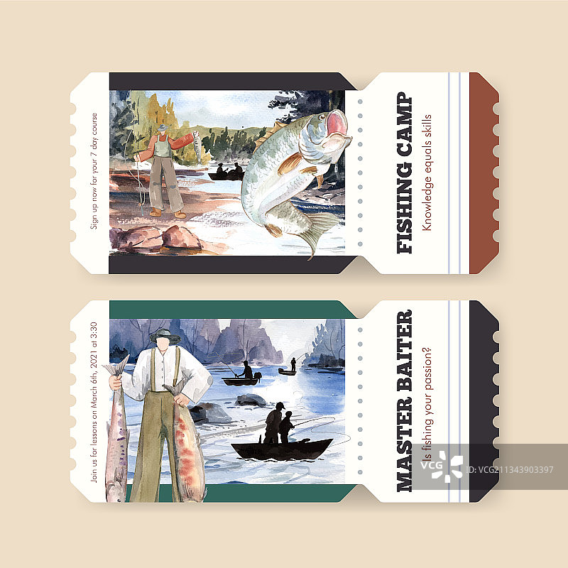 带钓鱼营地的票券模板图片素材