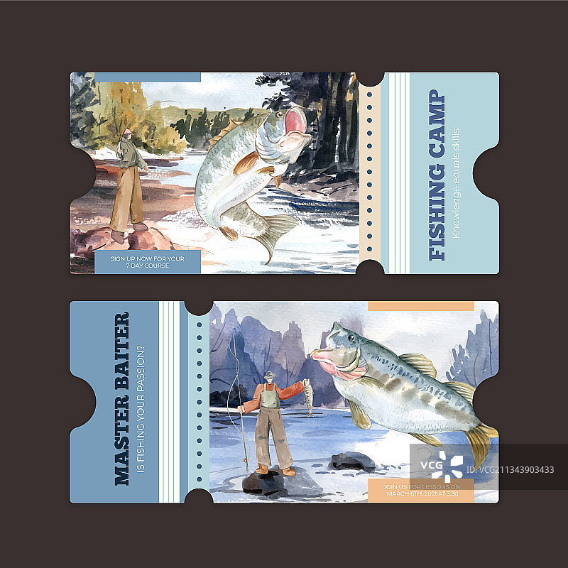 带钓鱼营地的票券模板图片素材