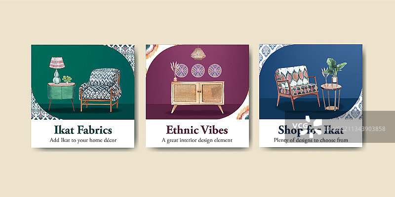 水彩风格ikat概念banner模板图片素材