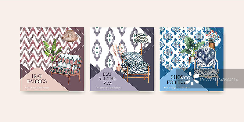 水彩风格ikat概念banner模板图片素材
