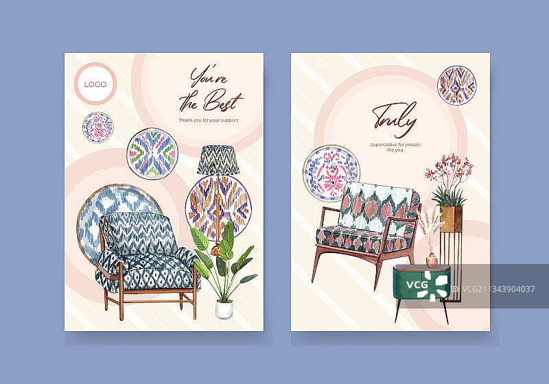 水彩ikat概念卡片模板图片素材