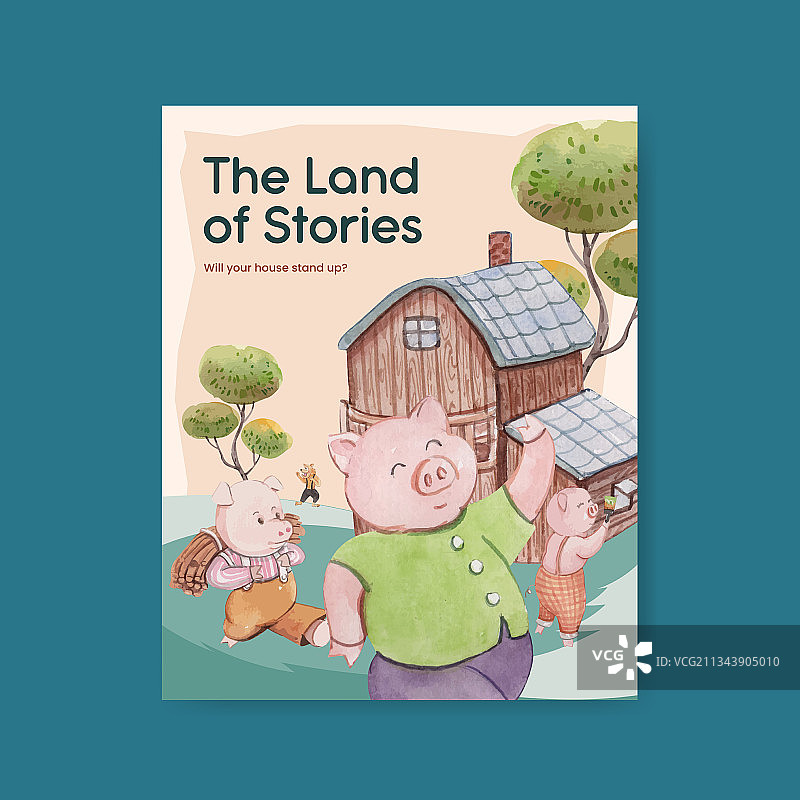 可爱三只小猪绘本封面模板图片素材