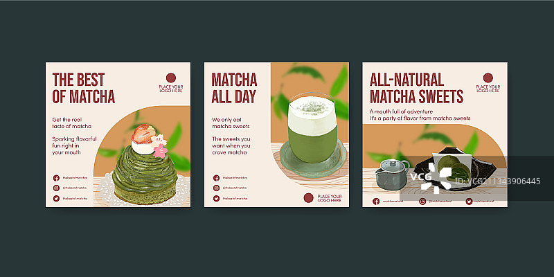 具有抹茶甜点概念的banner模板图片素材