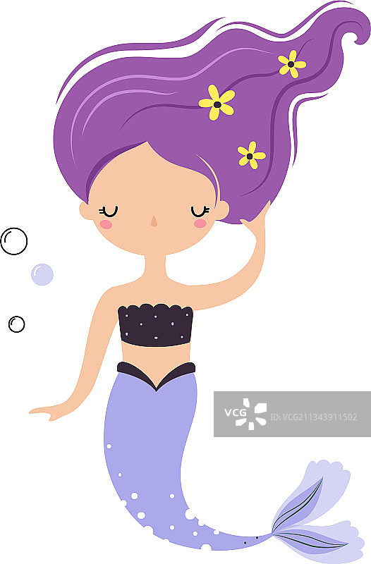 紫色头发的美人鱼在水下漂浮图片素材