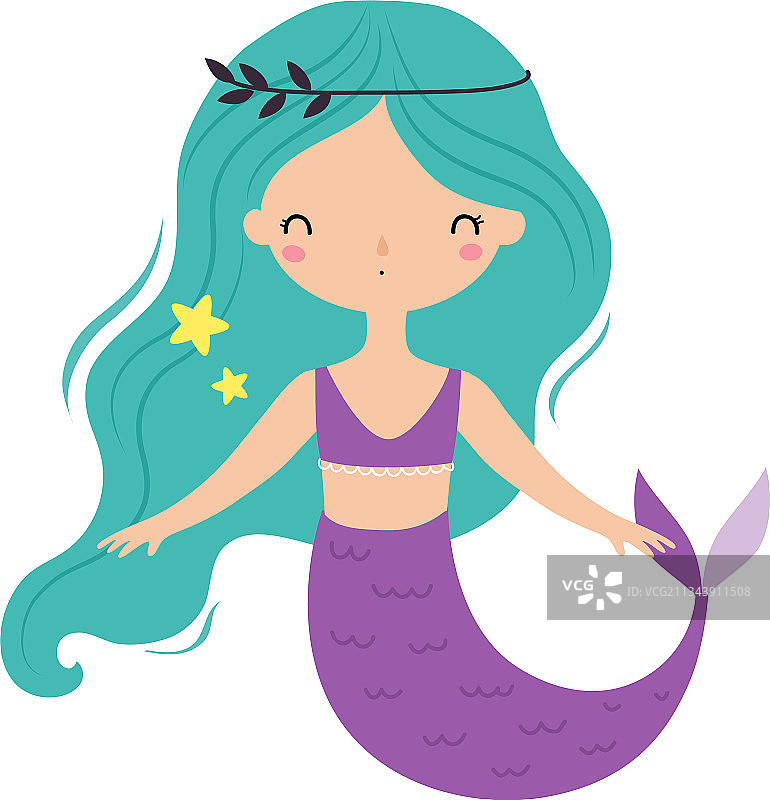 绿松石色头发的美人鱼在水下漂浮图片素材