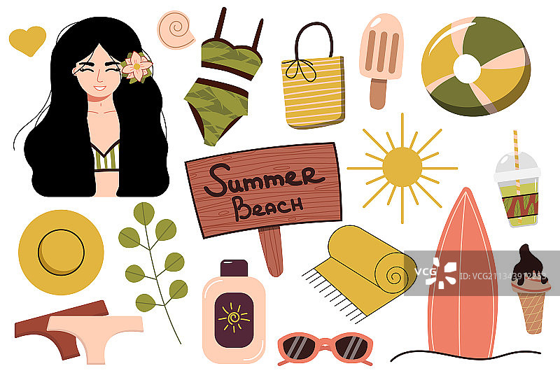 一组夏季海滩旅行用品图片素材