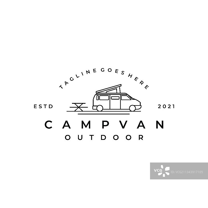 露营车标志徽章线条艺术图片素材