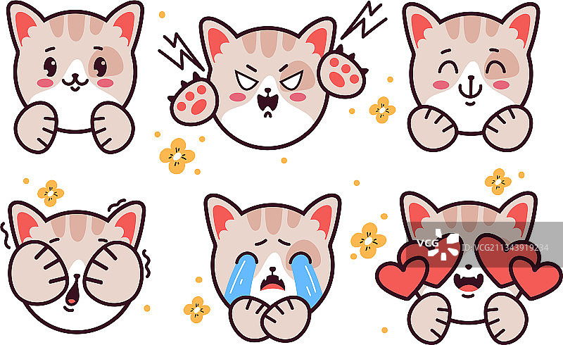 可爱的小猫表情符号贴纸图片素材