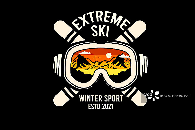 复古极限滑雪轮廓设计图片素材