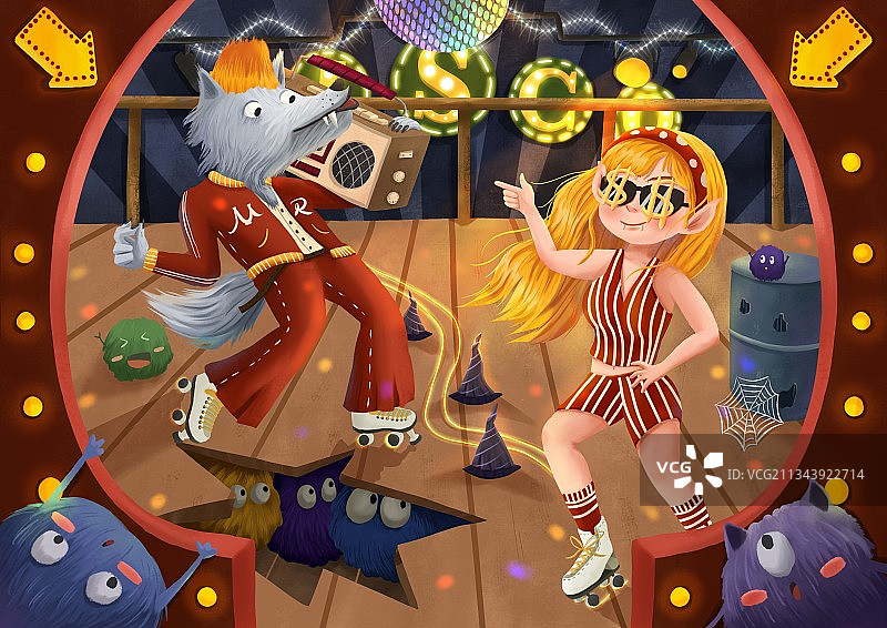 怪物复古滑轮舞会图片素材