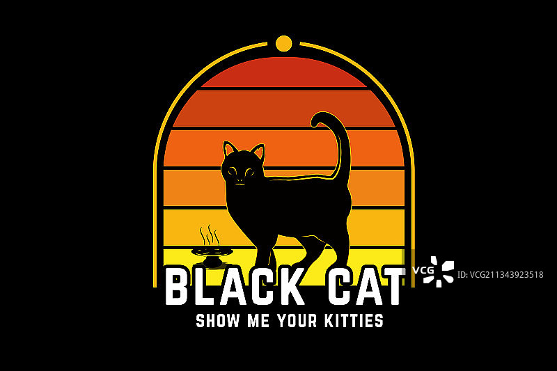 橙色背景上的黑猫图片素材