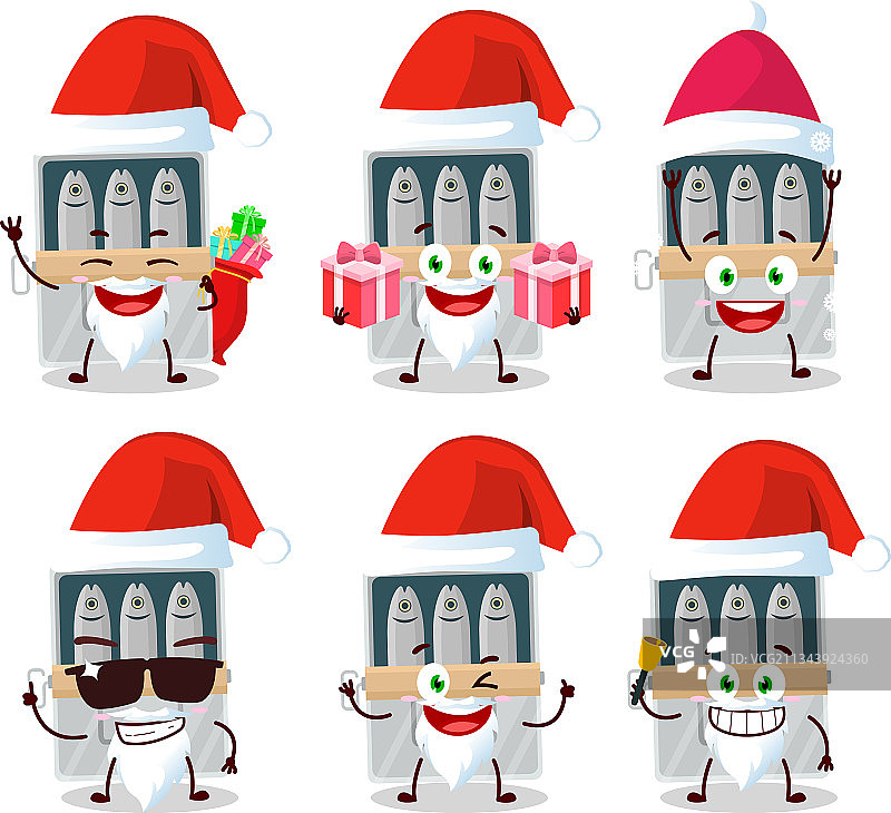 圣诞老人表情符号与沙丁鱼罐头盒卡通图片素材