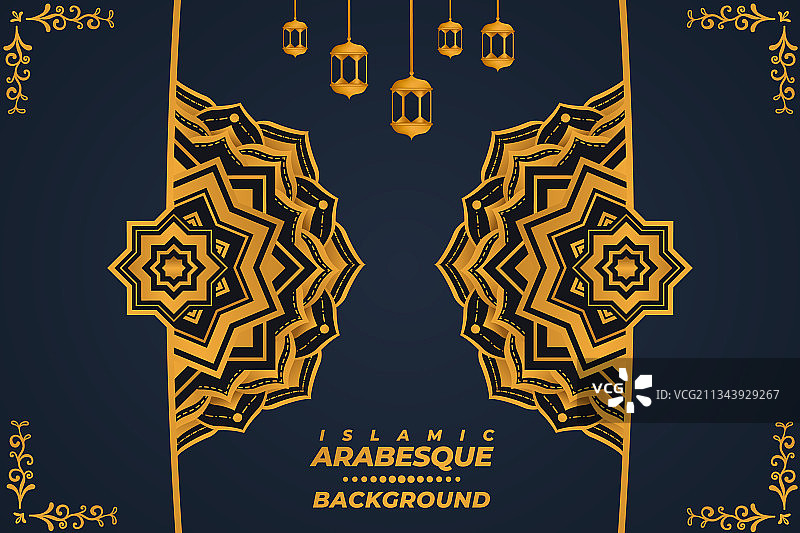 伊斯兰阿拉伯风格蓝色金色背景图片素材