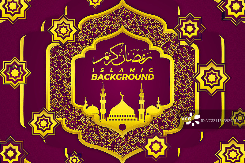 紫色金色扁平风格清真寺伊斯兰背景图片素材