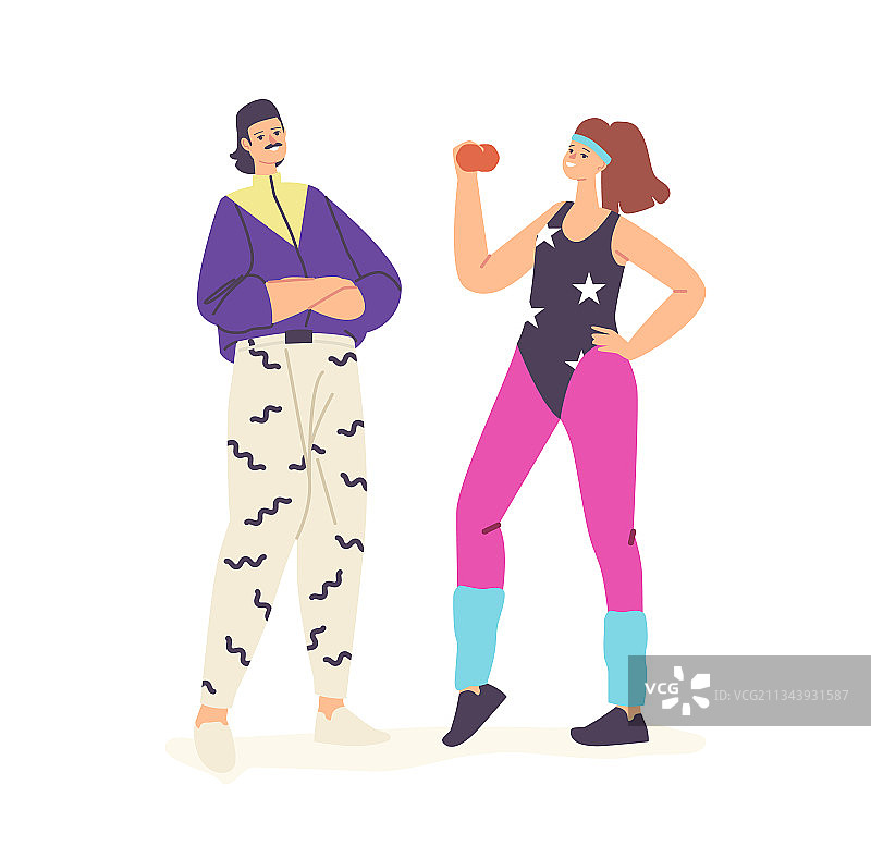 身着80、90年代时尚服装的快乐人物图片素材