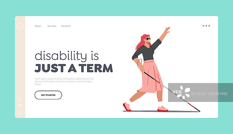 残疾人登录页模板：盲人女性图片素材