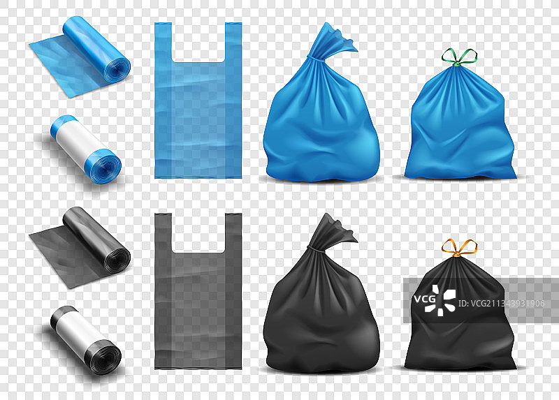 逼真风格垃圾塑料袋套装图片素材