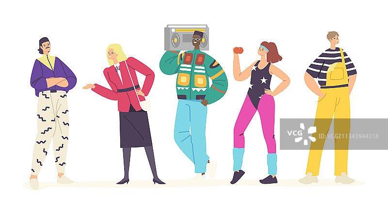 身着80、90年代时尚服装的快乐人物图片素材