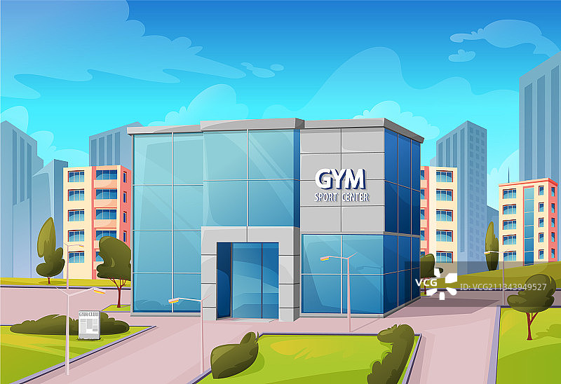 城市街道上的健身中心体育馆建筑图片素材