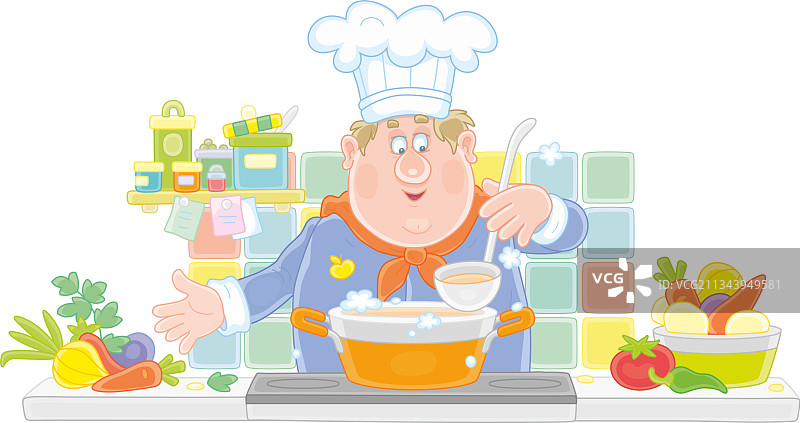 烹饪蔬菜汤的趣味厨师图片素材