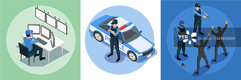 警察安保2.5D设计概念图片素材