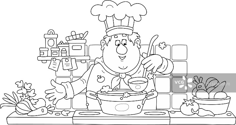 烹饪蔬菜汤的趣味厨师图片素材