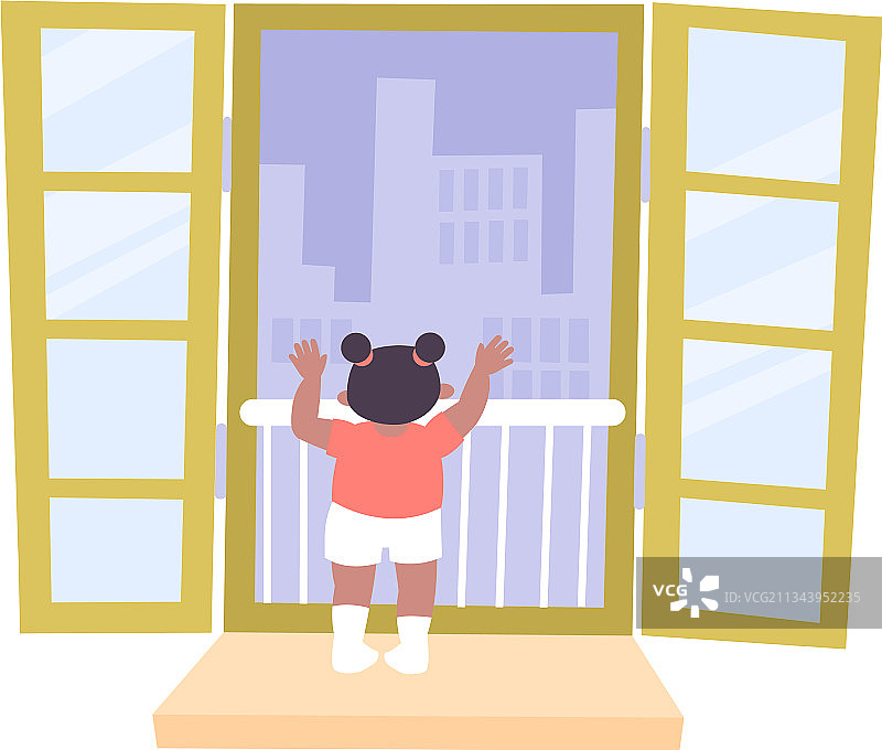 父女站在窗前的背影图片素材