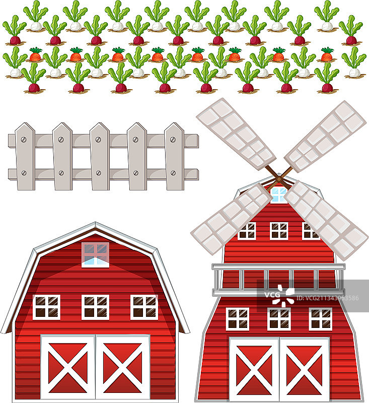 农场元素集合（白色背景）图片素材