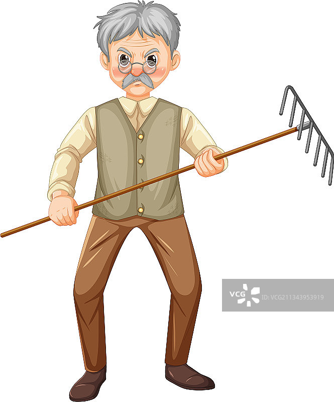 手持耙子的老农民卡通人物图片素材