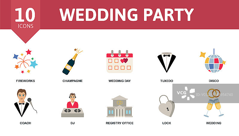 包含可编辑图标的婚礼派对图标集图片素材