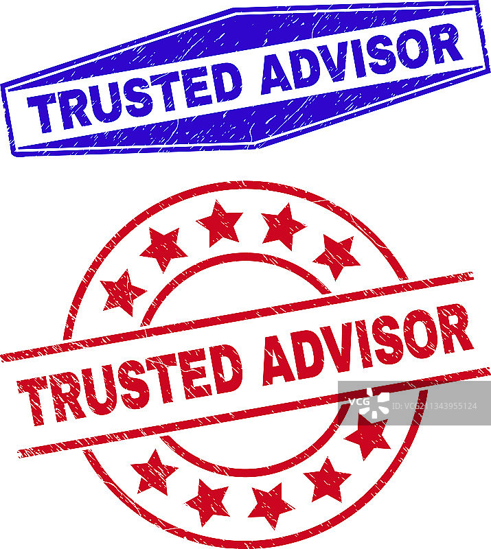 圆形和六边形的可信顾问橡胶徽章图片素材