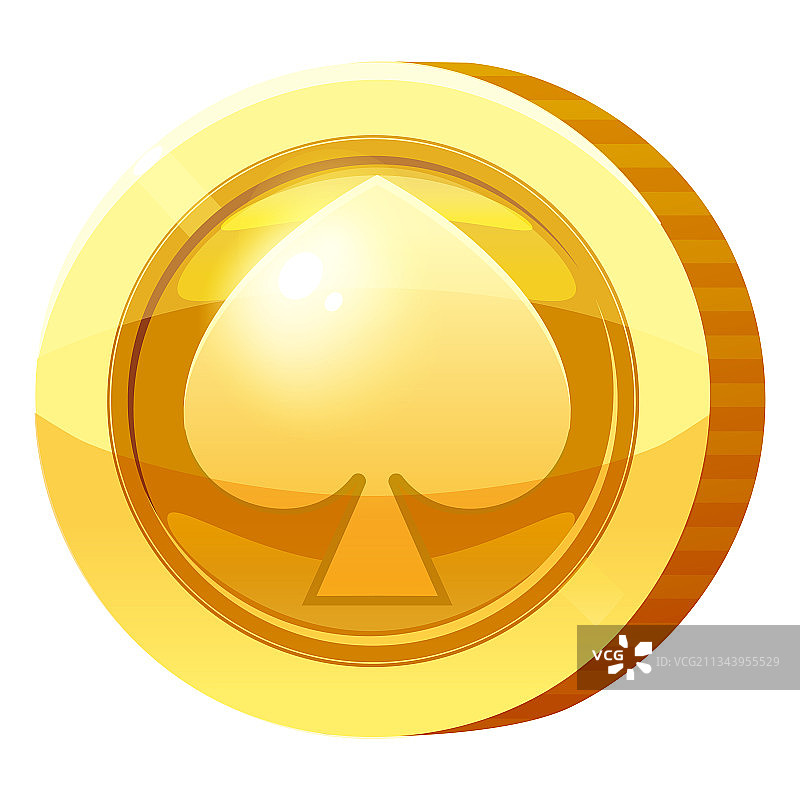金色奖牌硬币黑桃符号代币图片素材