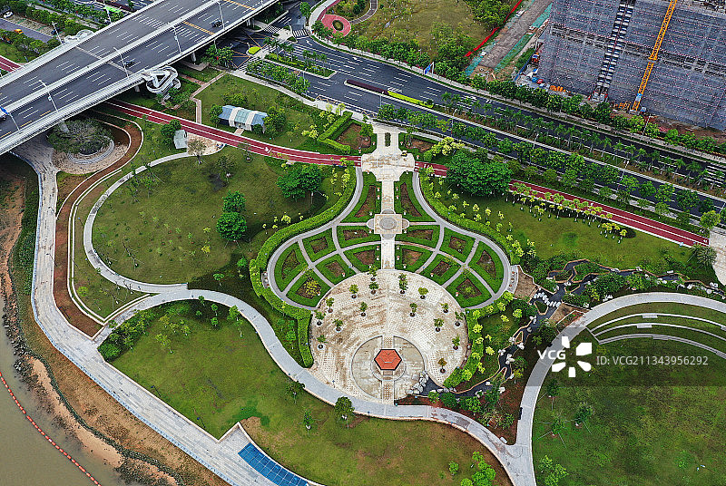 广东省广州市南沙区凤凰一桥明珠湾科学岛航拍图片素材