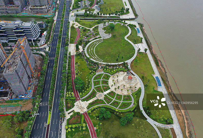 广东省广州市南沙区凤凰一桥明珠湾科学岛航拍图片素材