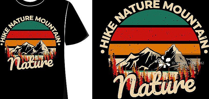 T恤：徒步旅行、自然、山、松树、复古、怀旧图片素材