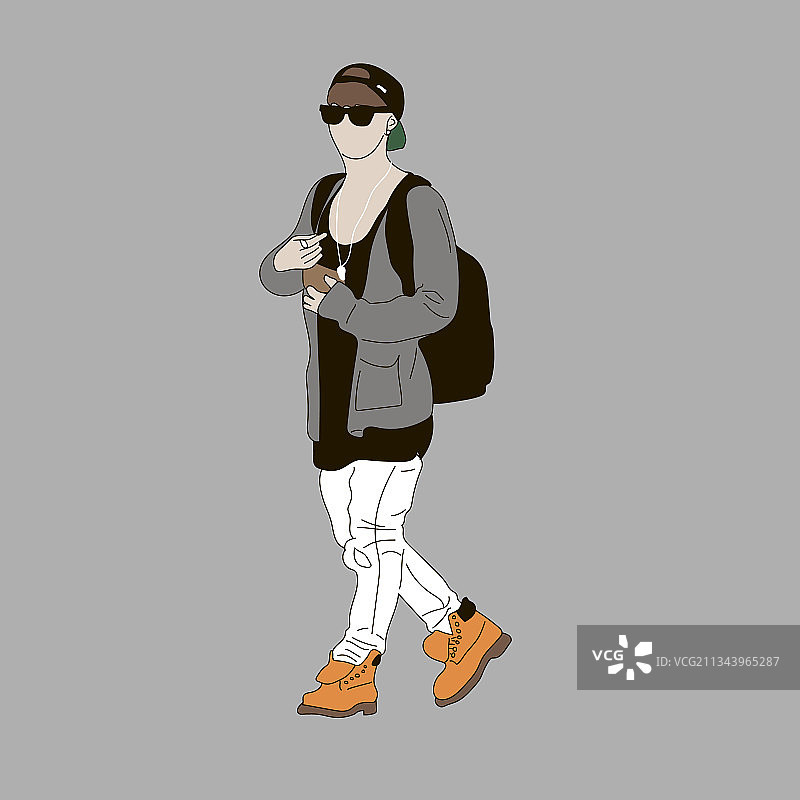 穿着白色牛仔裤和灰色开衫的男人图片素材