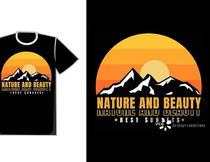 山脉日落复古风T恤图片素材