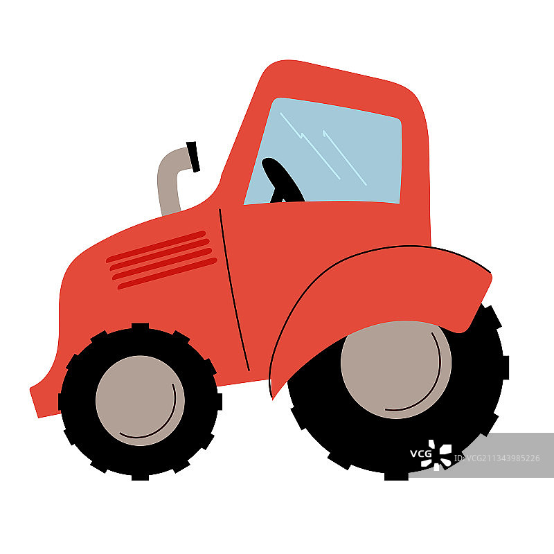 带驾驶室、车轮和排气管的农场红色拖拉机图片素材