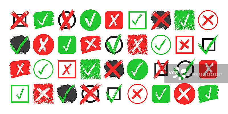 手绘对勾和叉号元素图片素材