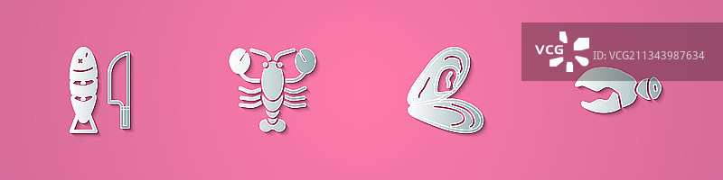 纸剪鱼肉龙虾切片图片素材