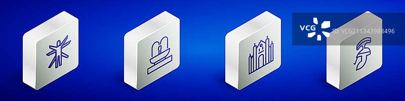 2.5D维特鲁威人喷泉米兰线条组合图片素材