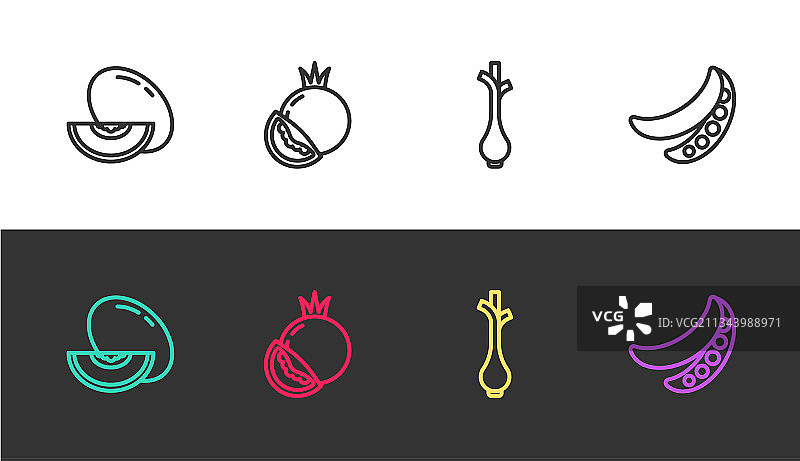 新鲜水果甜瓜番茄大葱图标图片素材