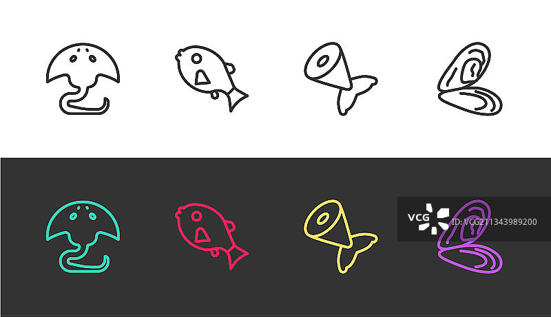 黄貂鱼热带鱼鱼尾套装直线元素图片素材