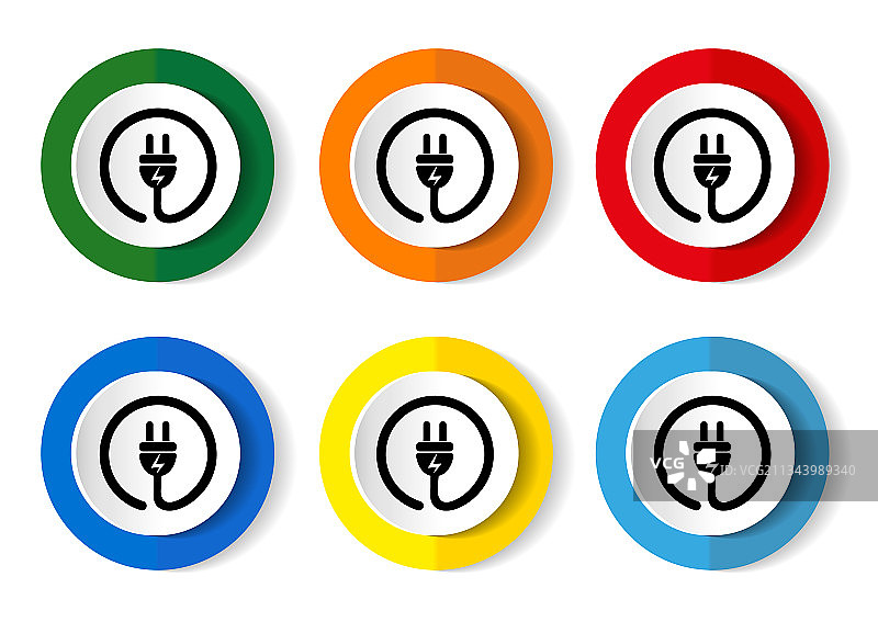 电力图标集：能源插头扁平设计图片素材