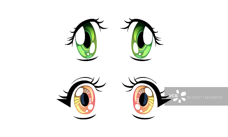 黑色眼线的彩色漫画或动漫风格眼睛图片素材