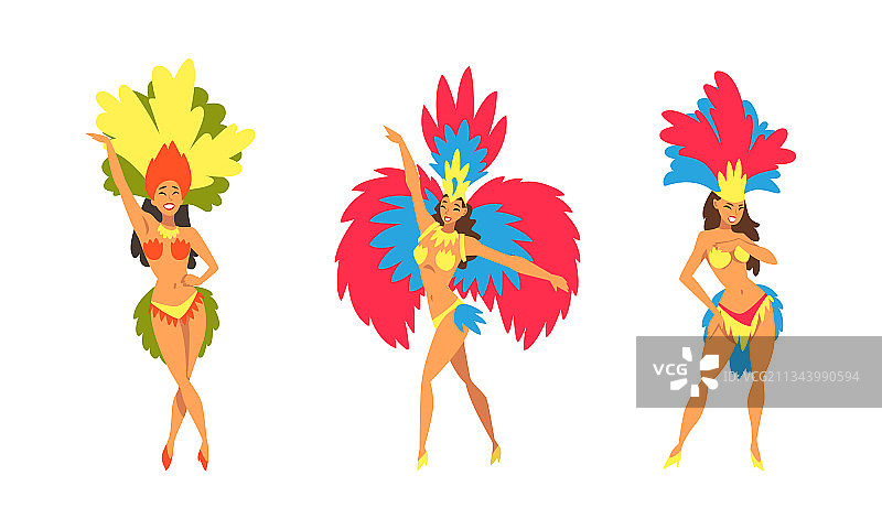 明亮的巴西女性桑巴舞者姿势图片素材