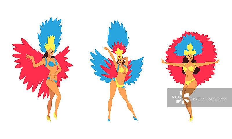 明亮的巴西女性桑巴舞者姿势图片素材